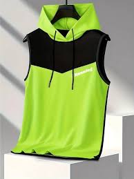 Men’s Sleeveless Hoodie T-Shirt – Neon Green & Black