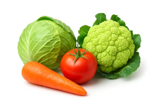 Fresh Farm Vegetable Combo – Carrot, Cabbage, Tomato & Green Cauliflower